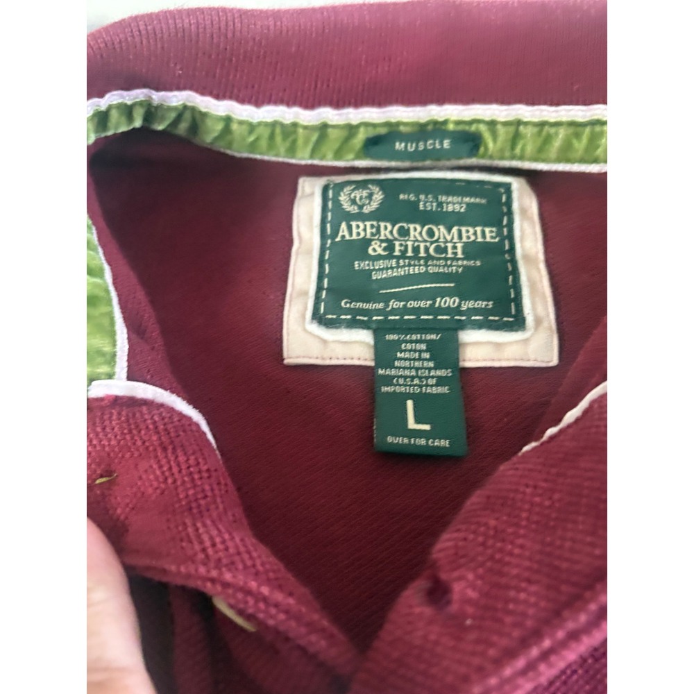Abercrombie & Fitch Mens Muscle Fit Long Sleeve Polo Shirt Burgundy Maroon Large - Picture 7 of 9